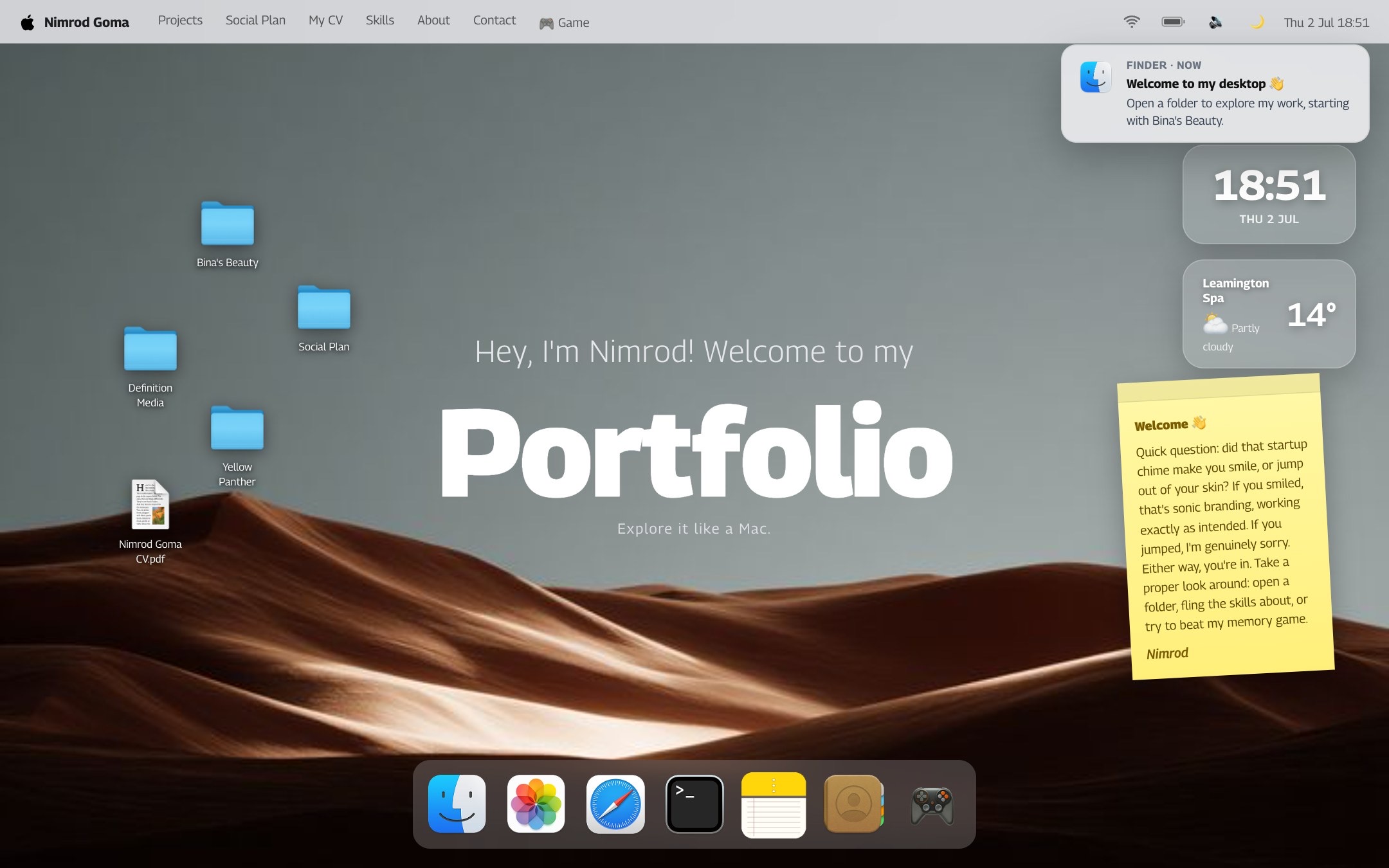 Portfolio OS, a CV built as a macOS desktop